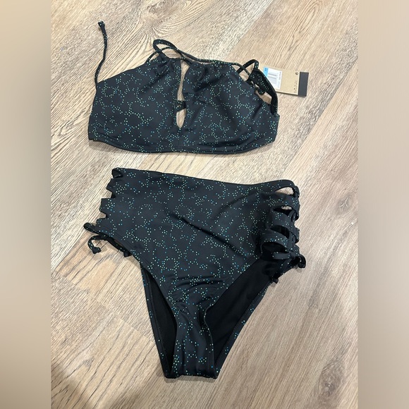 Nike Swim High Waist Cheeky Bikini Brief Black Green Blue Women size M - Picture 5 of 9